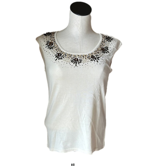 Coldwater Creek White Tank Top with Black Embroidery - Picture 1 of 6